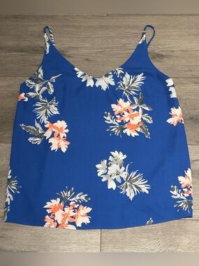 Banana Republic Royal Blue Floral Spaghetti Strap Camisole Tank Top